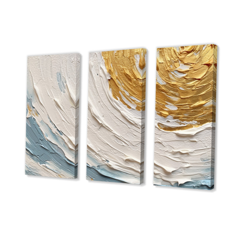 «Gold and Blue Vibrant Spirals II» sur toile, 3 pièces, H 40 po x l 60 po x P 1 po