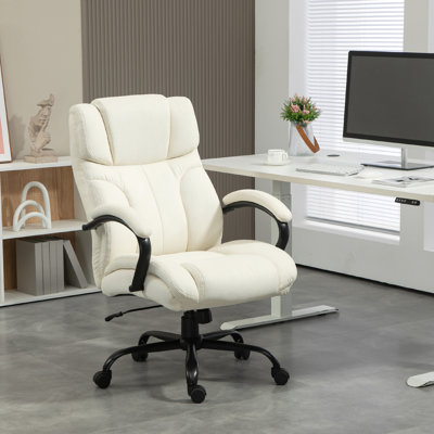 Chaise de bureau en lin blanc crème, capacité de poids de 500 lb, grande et haute, réglable, support de meuble pivotant, lin, rotatif