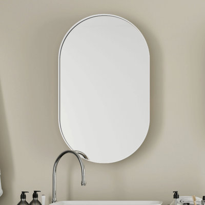 20X34 Inch Oval Recessed Medicine Cabinet, Metal Framed Bathroom Wall Cabinet With Mirror And Adjustable Shelves, Wall Mirror With Storage For Bathroom