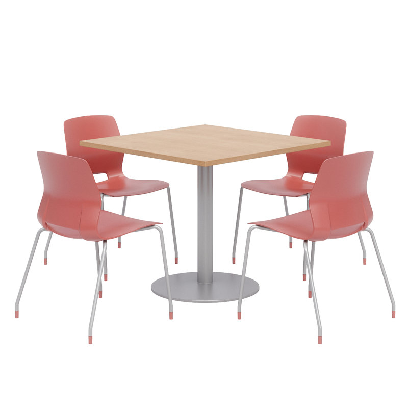 Ensemble de table carrée avec chaises, H 29 po x L 36 po x P 36 po, Érable, Corail