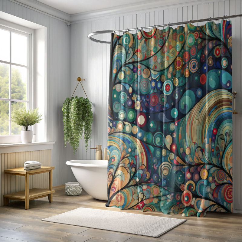 Arbre lumineux - Rideau de douche Premium, H 74 po x l 71 po, Arbre heureux 1