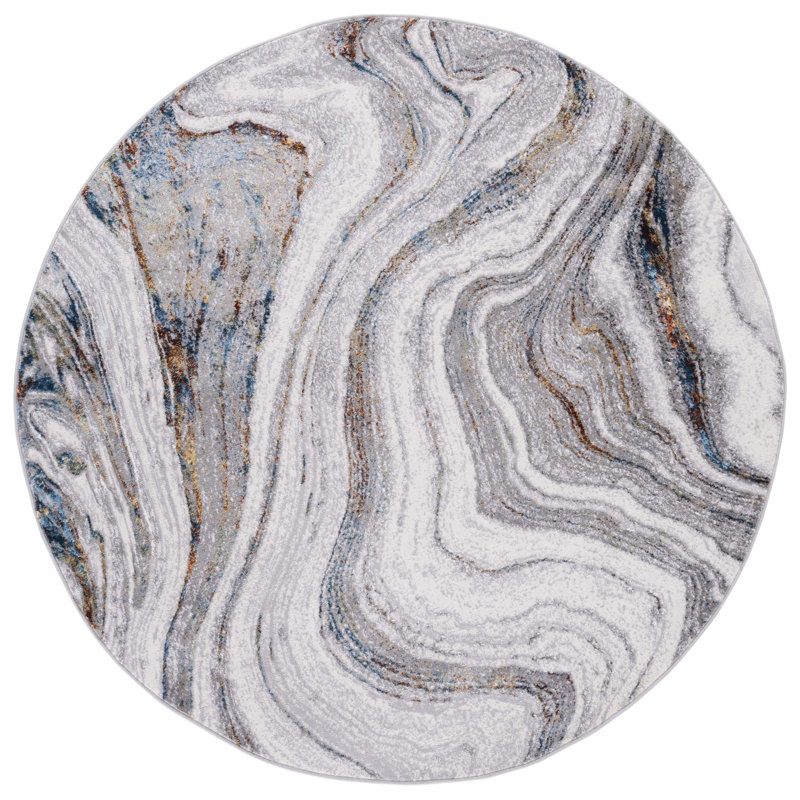 Alohi 211 Area Rug In Gray / Blue Gold, Round 6'7"