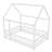 Full Size Floor Wooden Bed With House Roof Frame,Fence Guardrails,White-17507656-17507670
