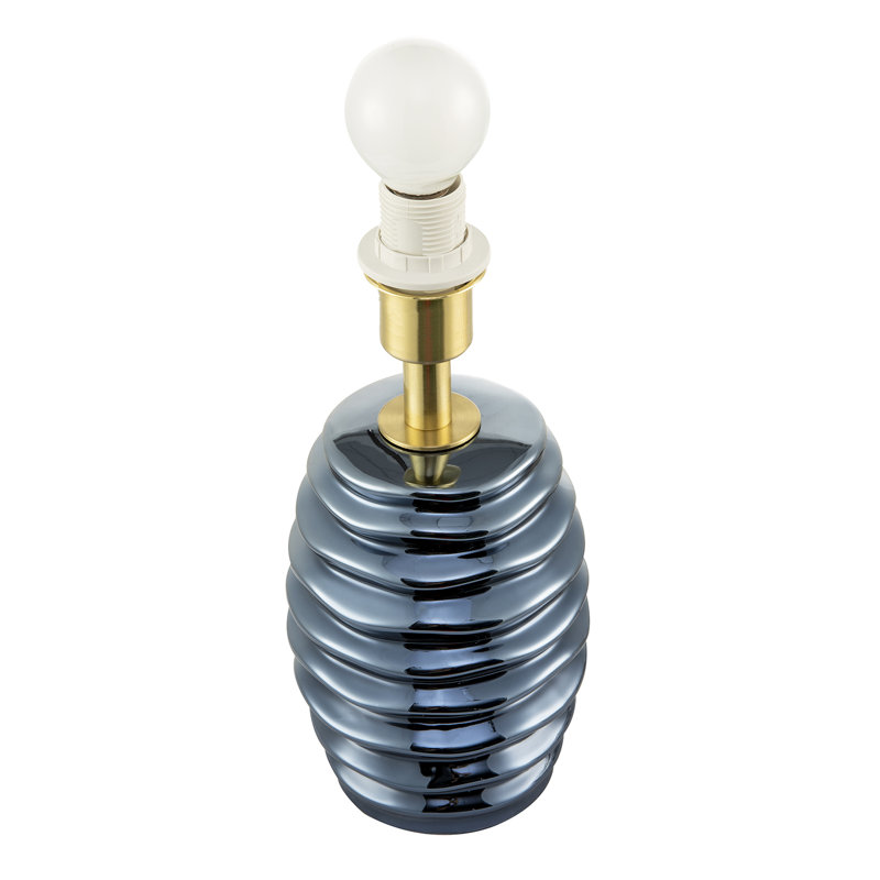 Modern Gloss Ceramic Table Lamp Base With Rippled Grooves By, Blue