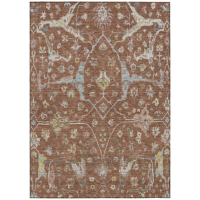 Tapis intérieur/extérieur lavable à motif floral rouille et ivoire 3 m x 4,2 m