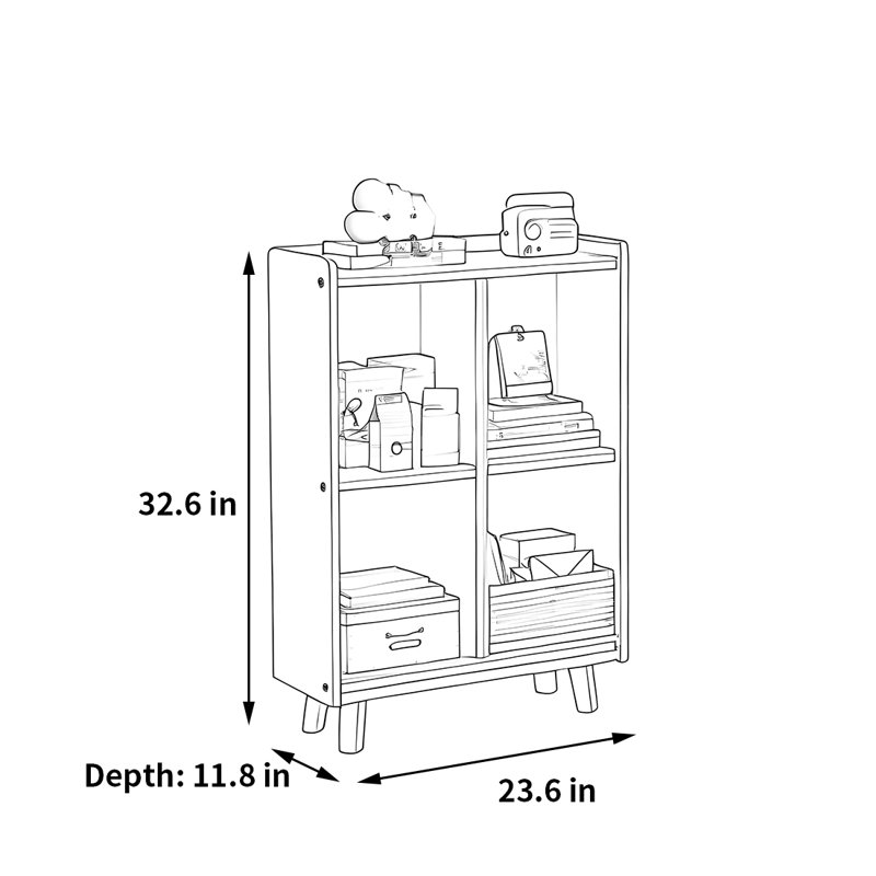 Classic and elegant bookcase, (3 Shelves) 32.6"H x 23.6"W x 11.8"D, Dark Brown
