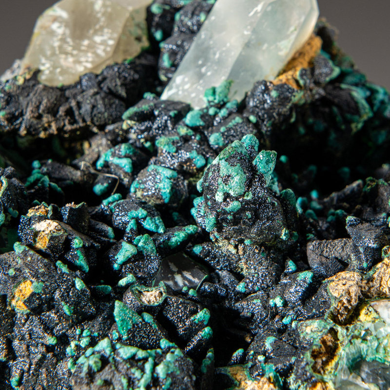 Chrysocolla sur quartz de la mine Ray, Minéral Creek, Pinal County, Arizona