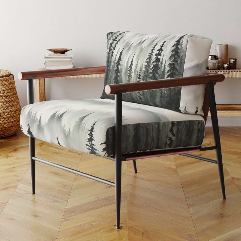 Chaise d'appoint rembourrée Grey Misty Morning Forest Horizon I - Paysages rembourrés, Doré