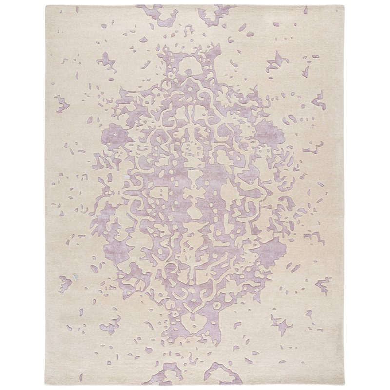 Laine touffetée à la main Fifth Avenue 751; Viscose Tapis abstrait en coton lavande / ivoire, Rectangle 8 pi x 10 pi