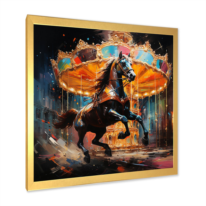Carrousel Horses II - reproduction sur toile, H 36 po x l 36 po x P 1,5 po, Encadrement doré