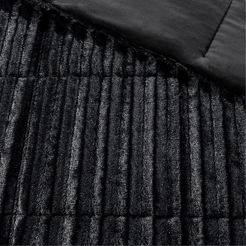 Mini ensemble d'édredon en fausse fourrure, Noir, Édredon double et 2 taies décoratives