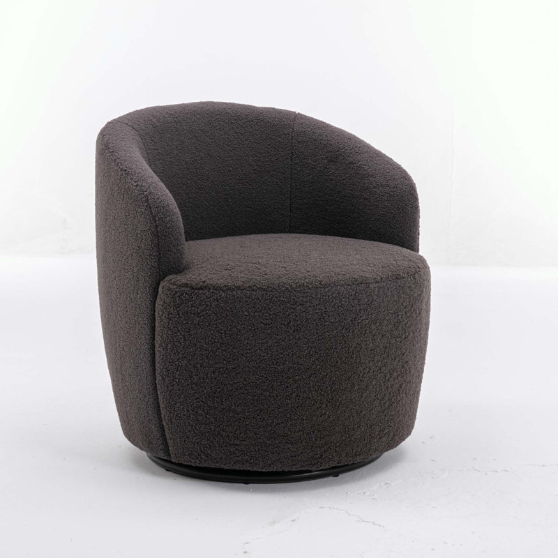 Swivel Accent Armchair Barrel Chair With Powder Coating Metal Ring, Teddy Dark Gray