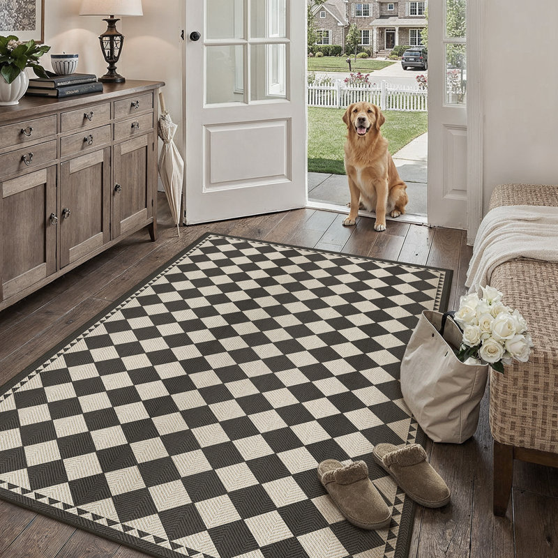  Tapis intérieur / extérieur Geovia, Black/Beige, Rectangle 4' x 6'