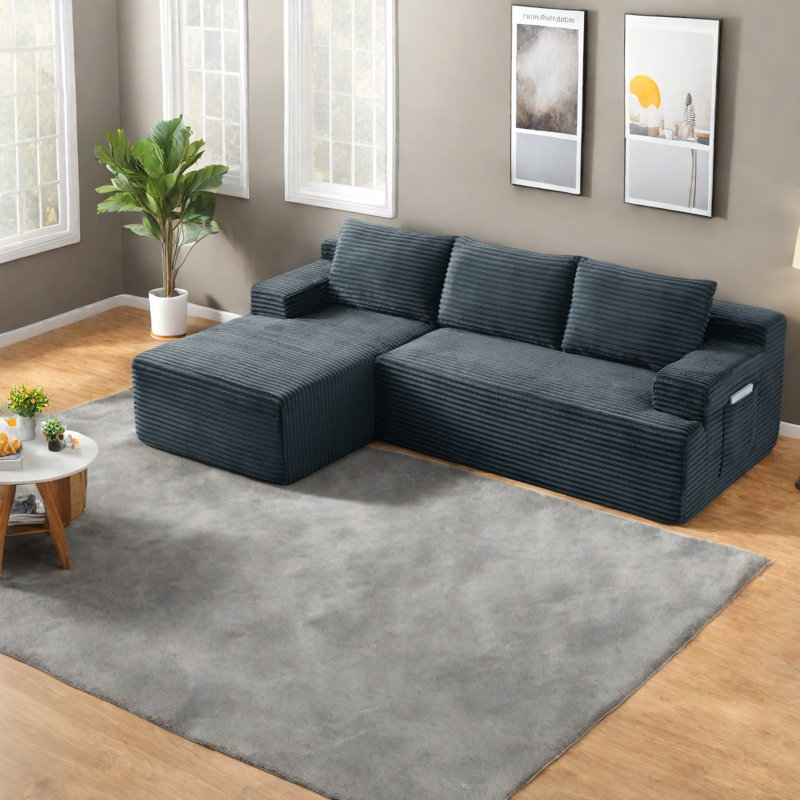 Canapé modulaire durable en forme de L, élégance en velours côtelé, sans assemblage, utilisation polyvalente à la maison