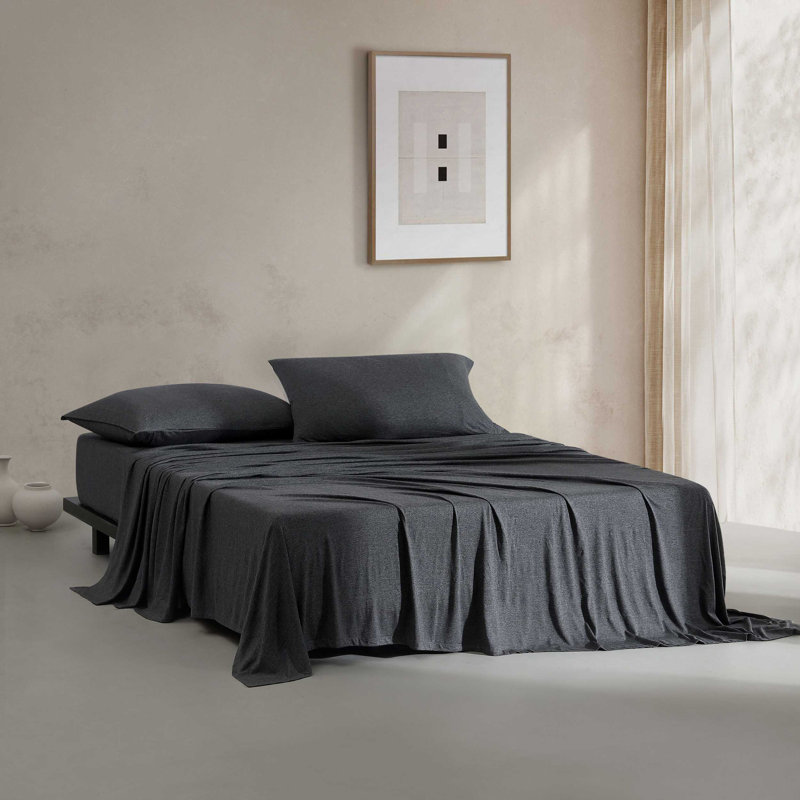 Ensemble de draps 4 pièces Calvin Klein, Ensemble de draps pour lit simple + 1 taie d'oreil, Gris foncé