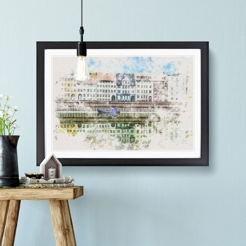 Nyhavn in Copenhagen - Picture Frame Painting Print, 45cm H x 63cm W x 2cm D, Black Framed