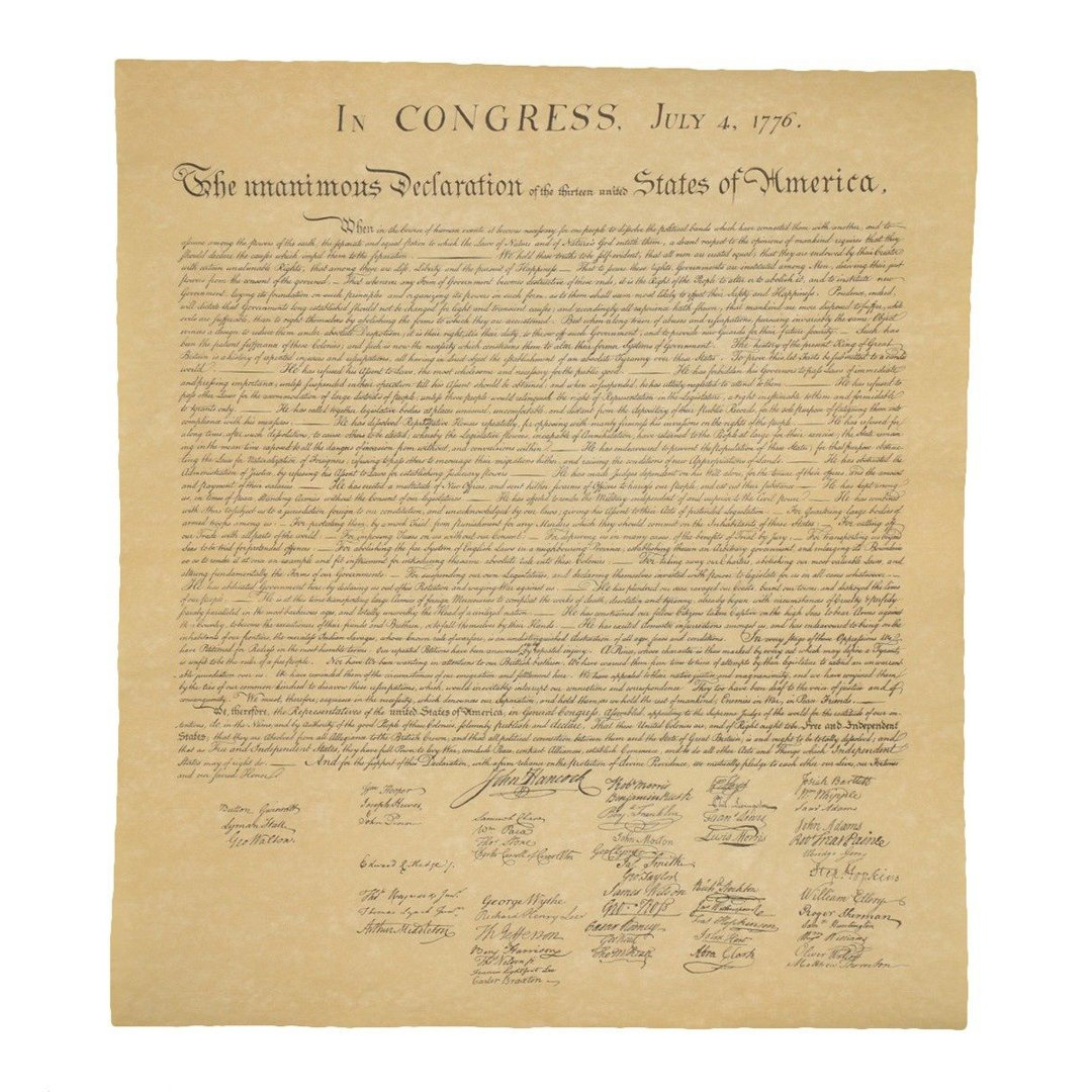 US Declaration of Independence Historical Document on Antiqued Parchment Paper Treasure Gurus
