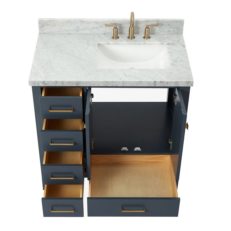 Ensemble de meuble-lavabo simple 37 po Cambridge, Bleu minuit, Marbre de Carrare