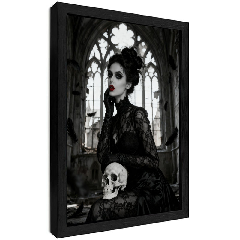 «Black», encadré noir, rétro, gothique romantique, dames et crâne, art mural, impressions de style rétro, H 37 po x l 25 po