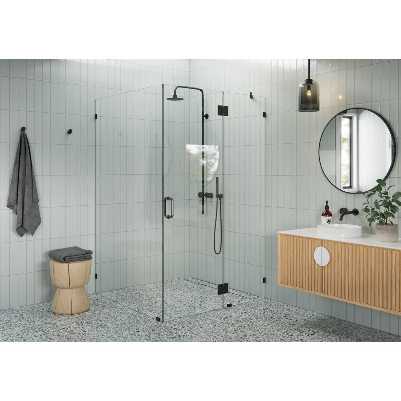 Halo 48 in. x 48 in. x 78 in. 90-degree Fully Frameless Glass Hinged Shower Enclosure, Matte Black