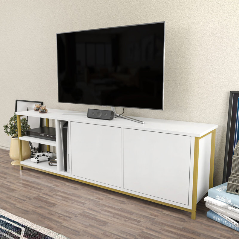 Meuble télé, Blanc / Doré