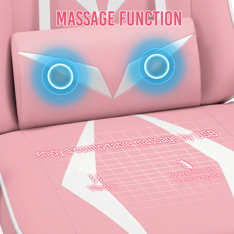 Ergonomic Massage Gaming Chair With Adjustable Armrests, Pink