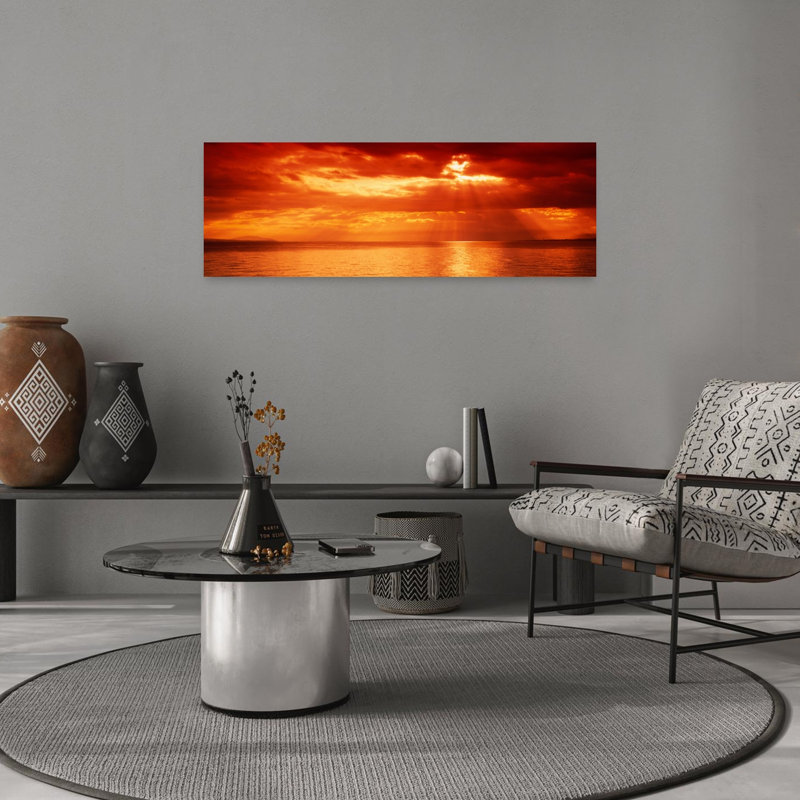 Coucher de soleil, lac Léman, Suisse, coucher de soleil contemporain abstrait, art mural, H 36 po x l 12 po