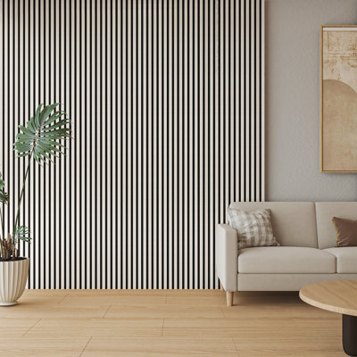 4Pcs 94.5'' L x 7.9'' W Acoustic Wood Wall Paneling,3D Decorative Soundproof Slat Panels for Wall and Ceiling(20.73 sq.ft./Case)