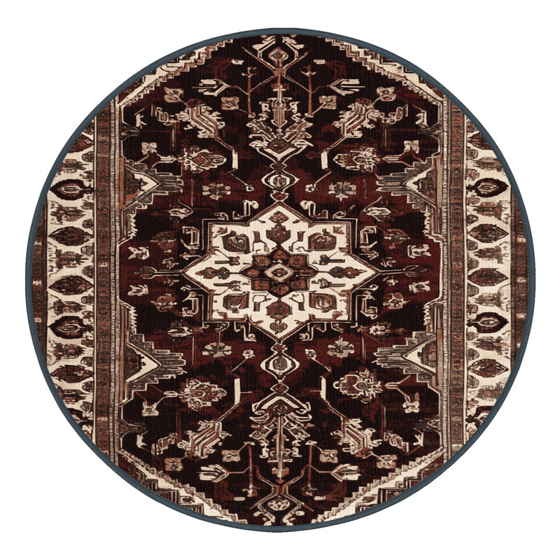Machine Washable Persian Black Area Rug, Round 4'