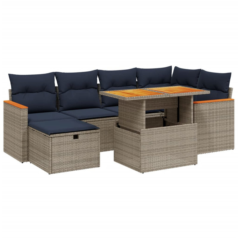  Ensemble de canapé de patio 7 pièces avec coussins en rotin de polyester, Gris, Bleu