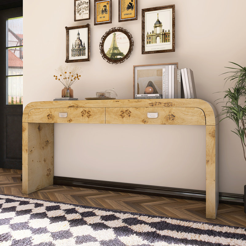 Wooden Entryway Table With Burl Veneer, Natural
