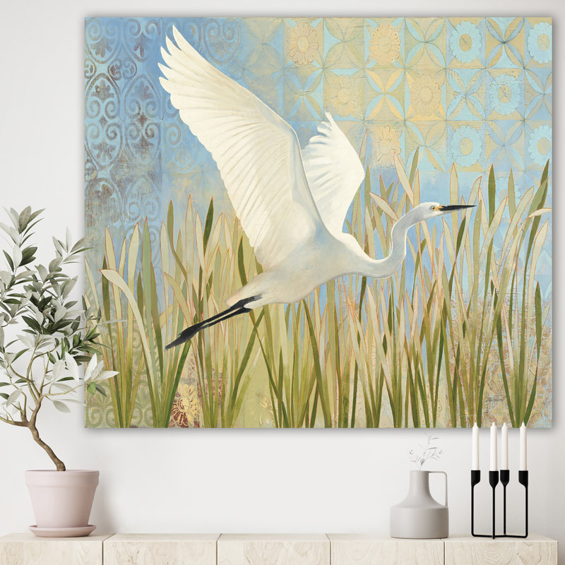 «Snowy Egret in Flight Vii», reproduction d'art sur toile tendue, H 16 po x l 32 po x p 1 po