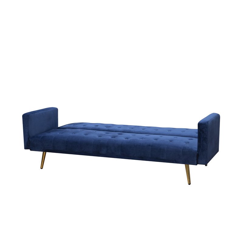 Amalyn 75'' Velvet Reclining Sleeper Sofa, Blue Velvet