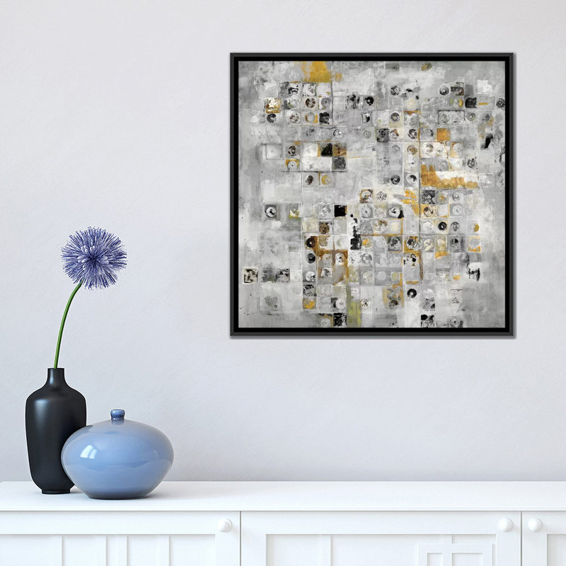 « axiom (gris) » par jill martin, impression sur toile, H 18 po x l 18 po x P 1,5 po, Toile avec cadre noir, Pas de tapis