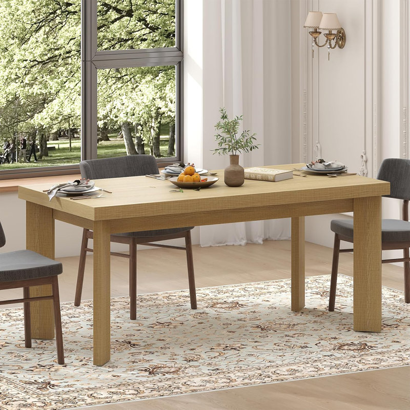 63 Inch Dining Table for 6, Indoor Outdoor Dining Table with Wood Legs, Kitchen Table with Large Tabletop, Rectangular Dinner Table for Dining Room, Living Room, Kitchen, Natural