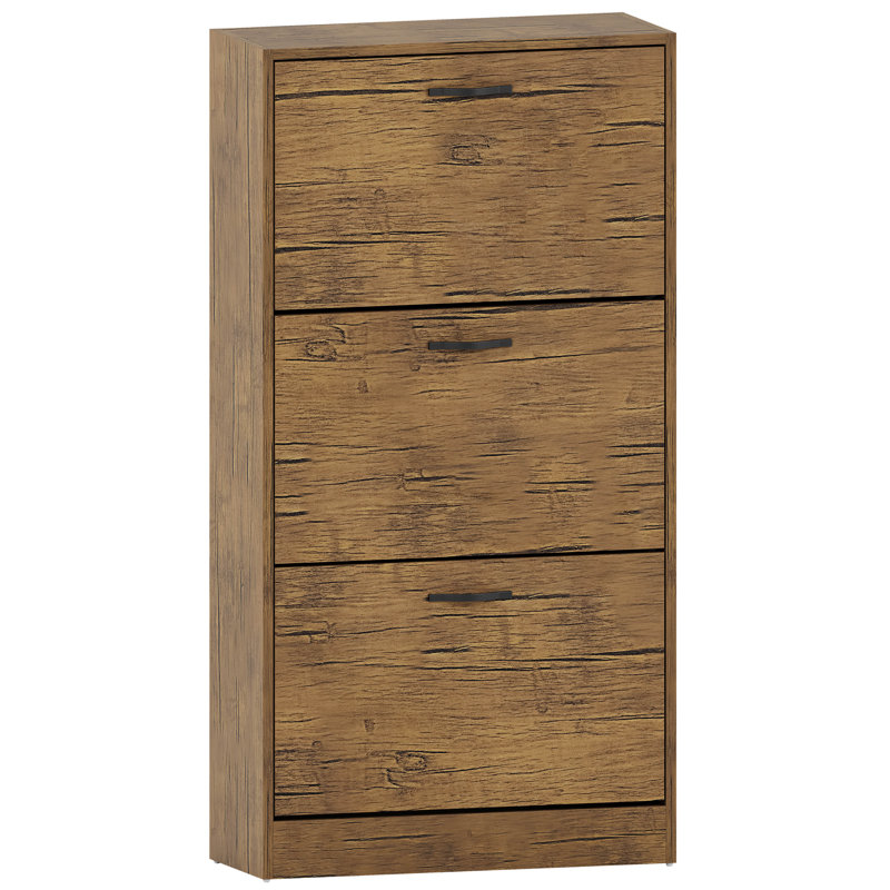Vida 3 Drawer Flip Down Shoe Storage Free Standing Cabinet For Hallway, Antique Brown, 118" H x 60" W x 24" D