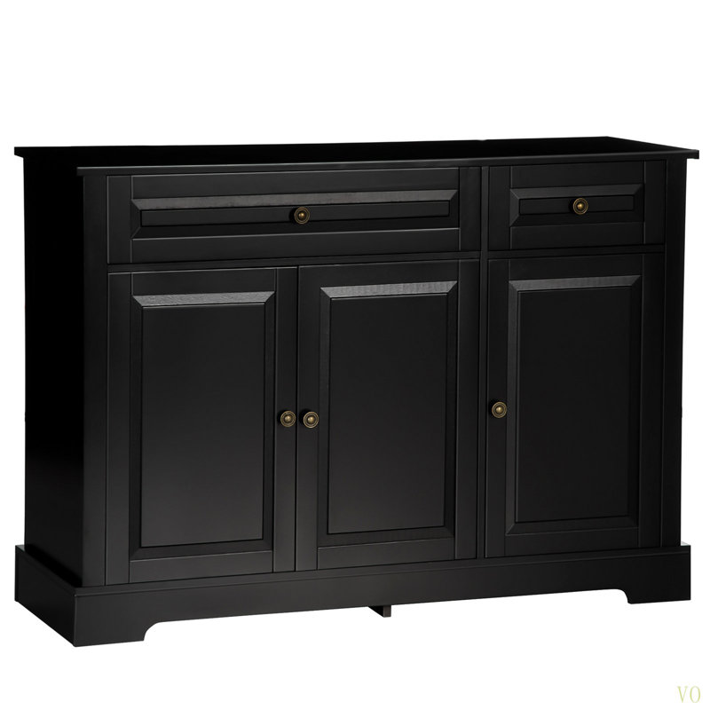 Buffet, armoire de cuisine moderne avec 2 tiroirs et tablettes réglables, armoire à café, Noir