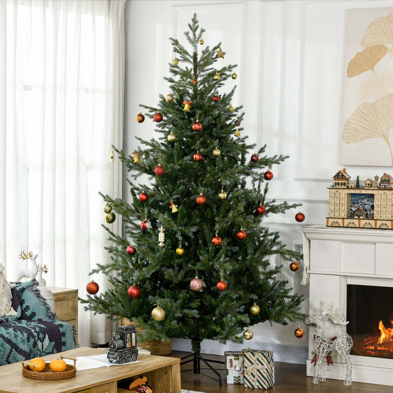Arbre de Noël artificiel 7,5 pi avec 1288 branches, ouverture automatique, base en acier, forme large, branches faciles à façonner