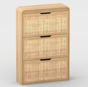 Armoire à chaussures à 3 tiroirs en rotin à plateau rabattable, armoire à chaussures en bois cachée, armoire à chaussures mince autoportante pour entrée, couloir