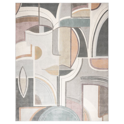  Blayne Mondrian Modern Cubist Ivory/Gray/Taupe Polypropylene Area Rug