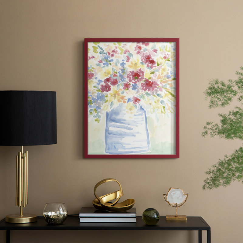 Country Meadow Bouquet II Framed Print - Solid Wood, H 15 po x l 12 po, Rouge