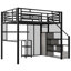 Lit mezzanine double en métal avec bureau compact, garde-robe et rangement - tablettes polyvalentes à thème noir-1366592772