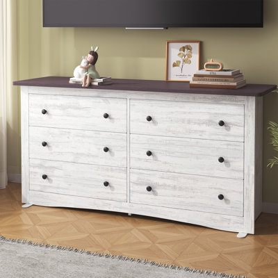 59" W 6-Drawer Double Dresser, Modern Wood Storage Chest