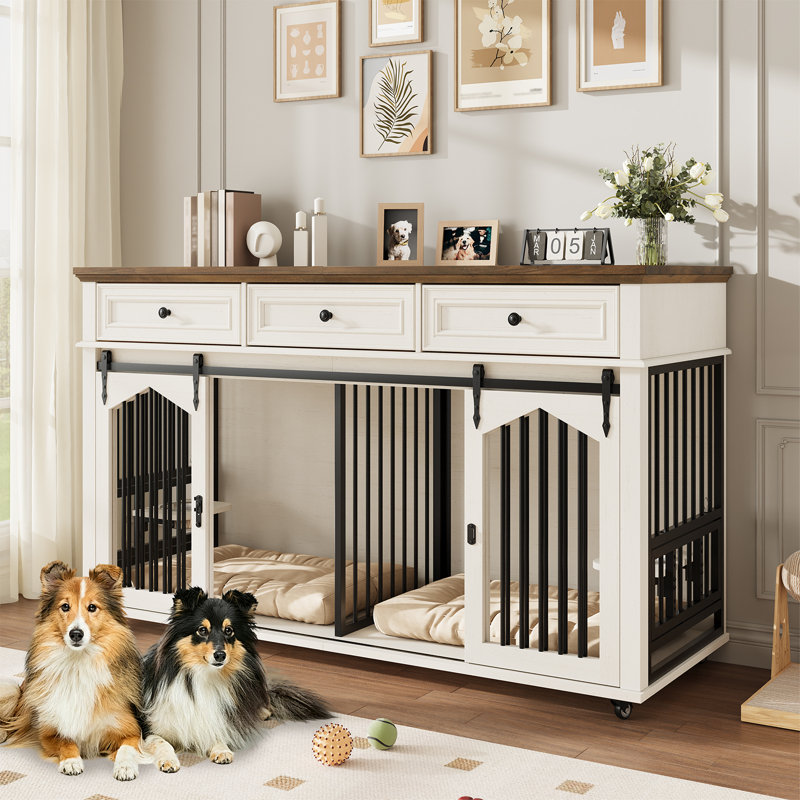 Meuble de 42 po pour chien de 42 à 42 po, L 70 po x P 23,4 po x H 39 po, Blanc antique