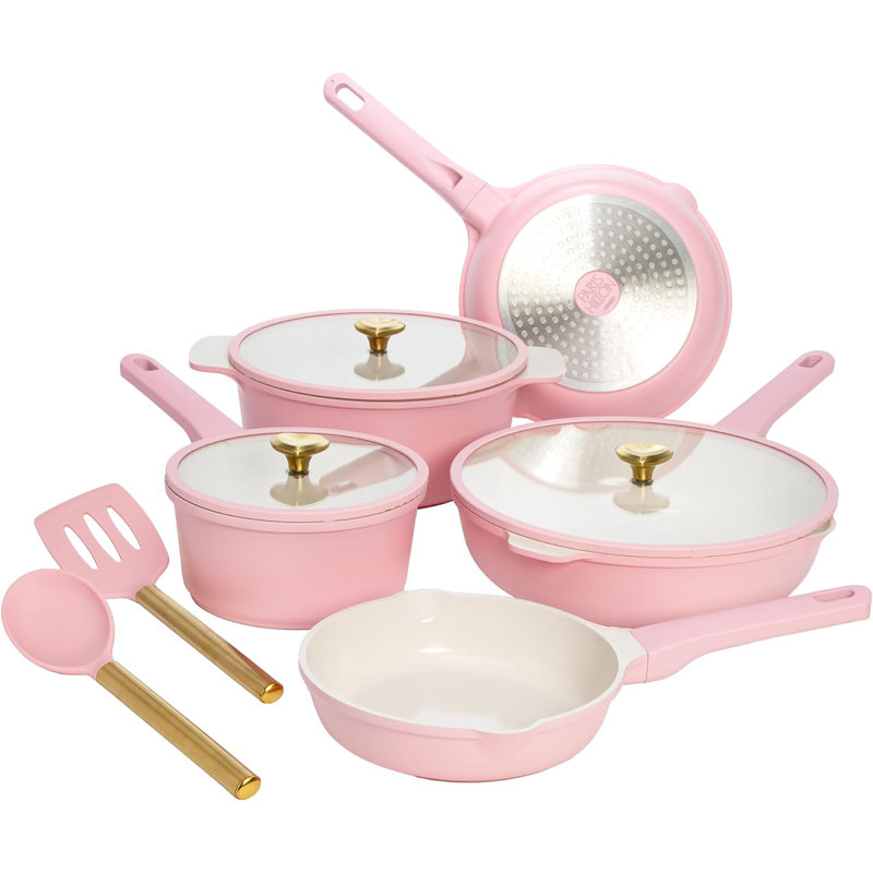 Batterie de cuisine antiadhésive en aluminium 10 pièces, Rose
