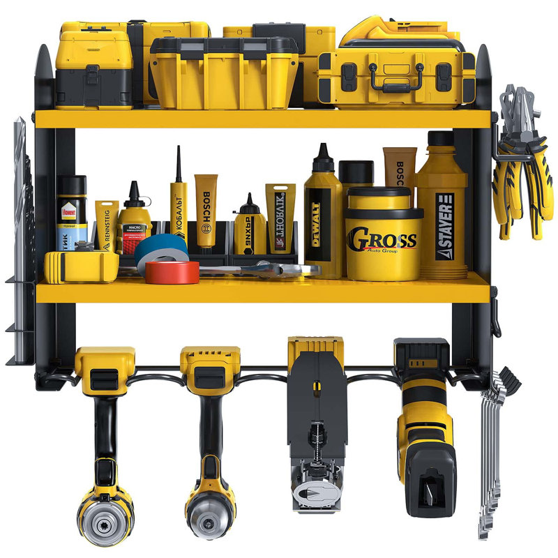Organisateur d'outils électriques, support mural pour 4 perceuses, tablette à outils en métal robuste, support de rangement pour l'organisation du garage, tablette à outils en métal robuste