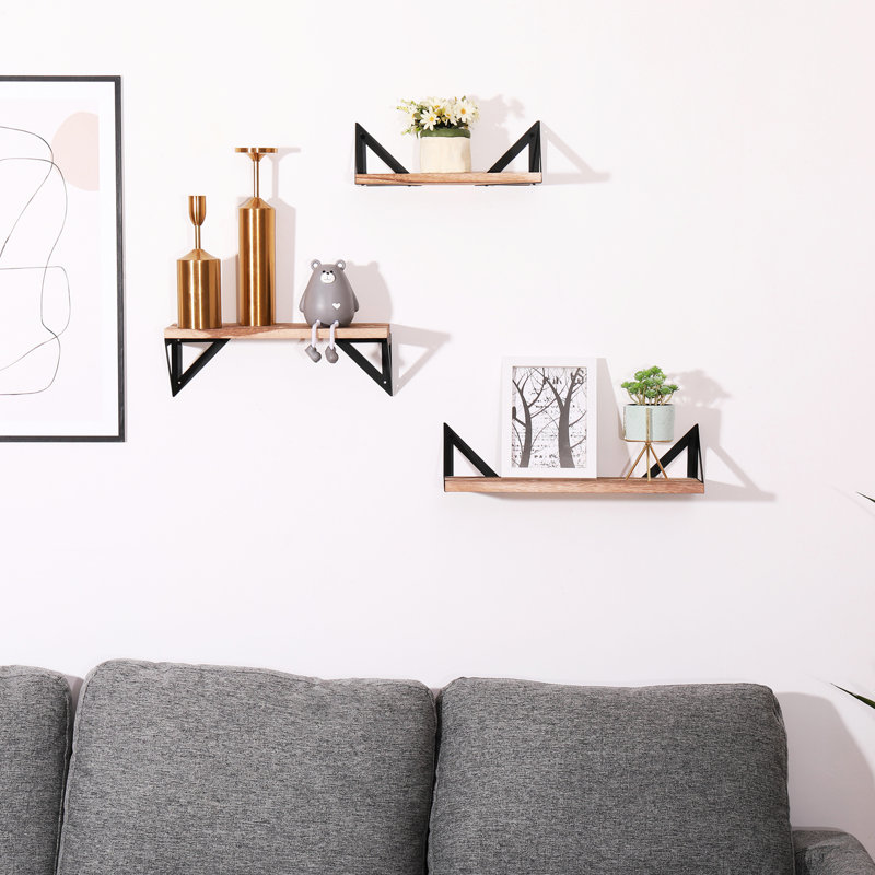 Natural Wood Floating Shelves - 3 Wall Mounted With Brackets For Bedroom, Living Room, Kitchen & Bath In 3 Mounting Kitchen,