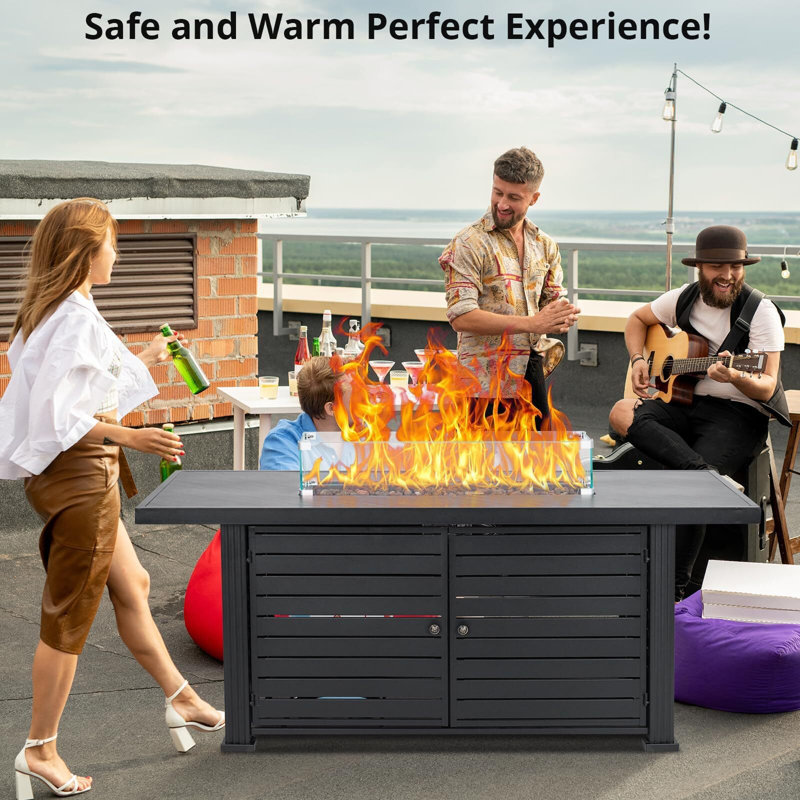 57" Propane Fire Pit, 2 In 1 Rectangular Propane Fire Pit
