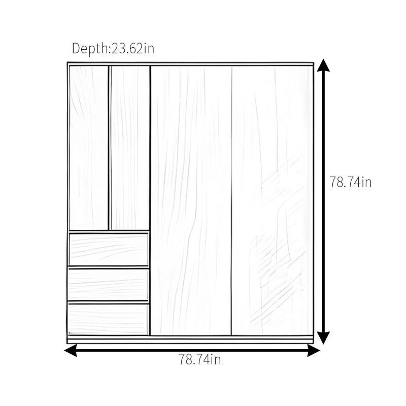 Garde-robe rétro simple et classique, H 78,74 po x l 78,74 po x P 23,62 po