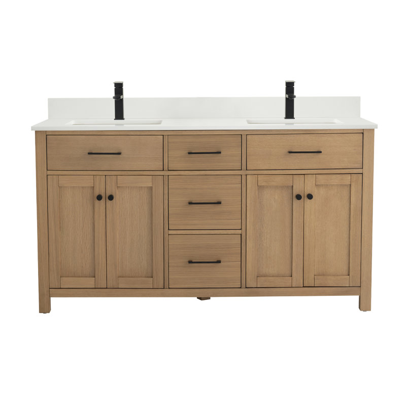 Marashio 61 " W Freestanding Standard 2 Double Vanity Bathroom Vanity With Quartz Top